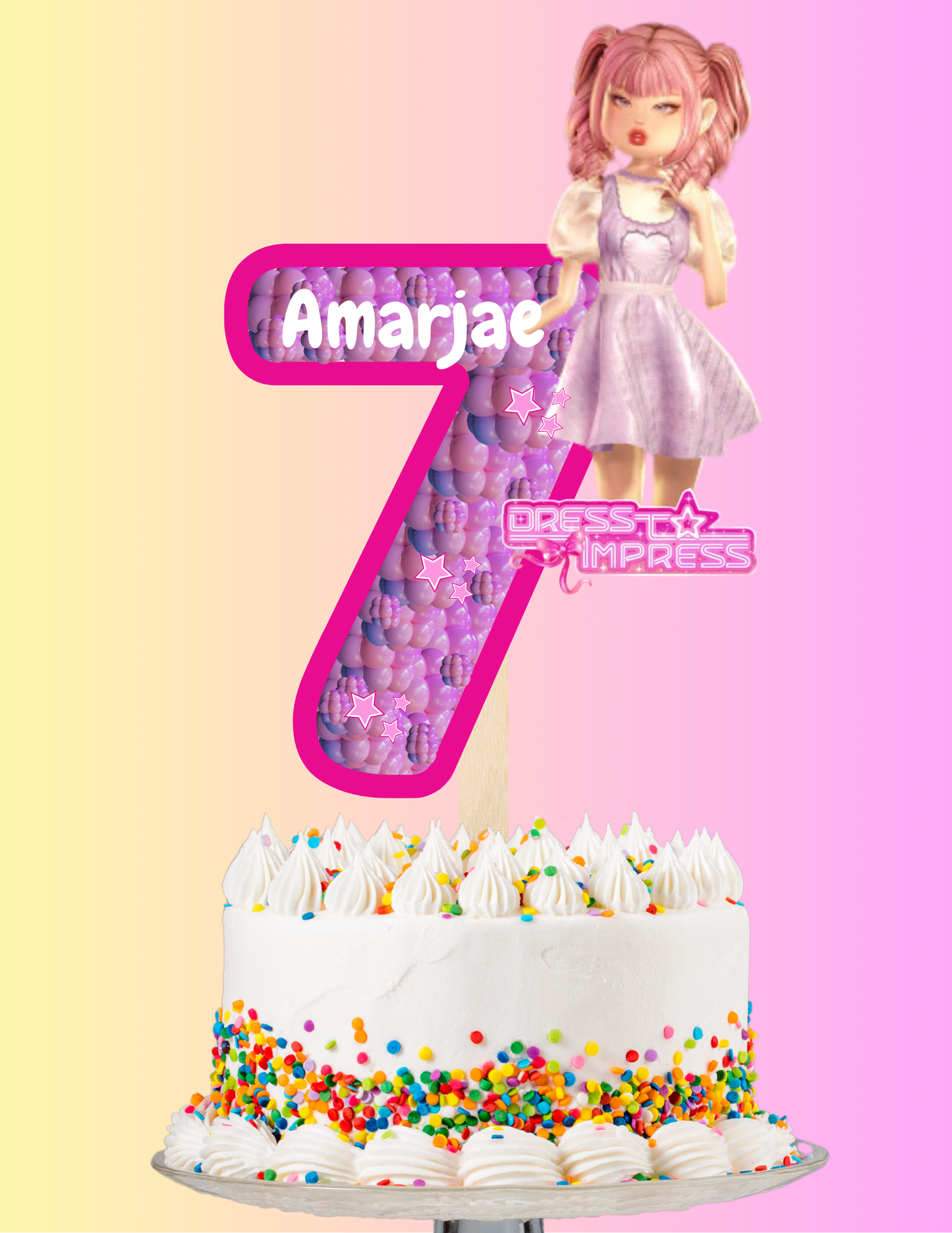 Dress to Impress Number 7 Personalized Cake Topper | Digital | Party Supplies