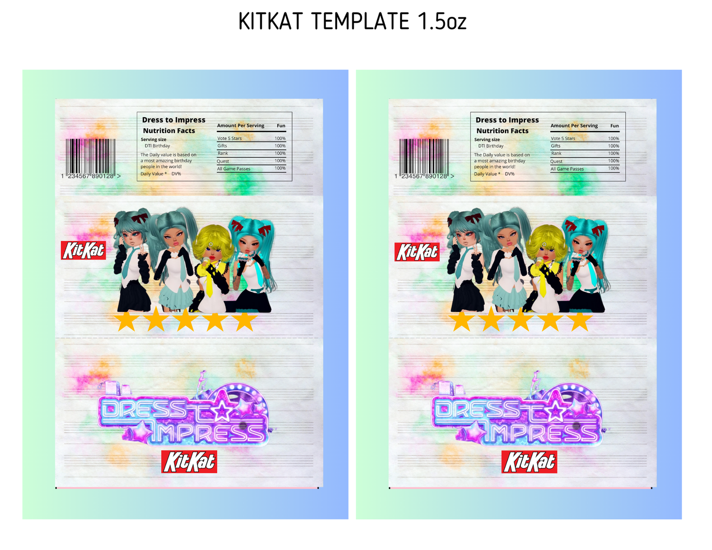 Dress to Impress KitKat Bar Labels – Printable- Instant Download - Party Favors