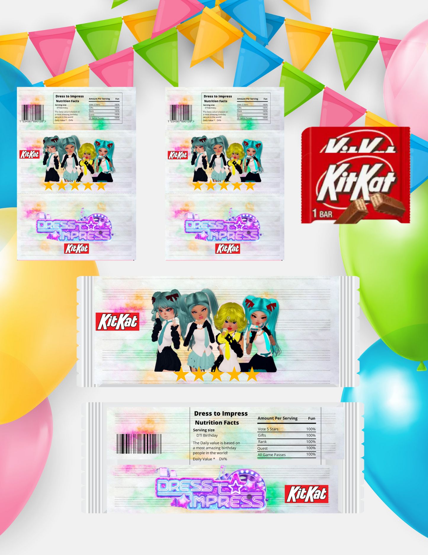 Dress to Impress KitKat Bar Labels – Printable- Instant Download - Party Favors