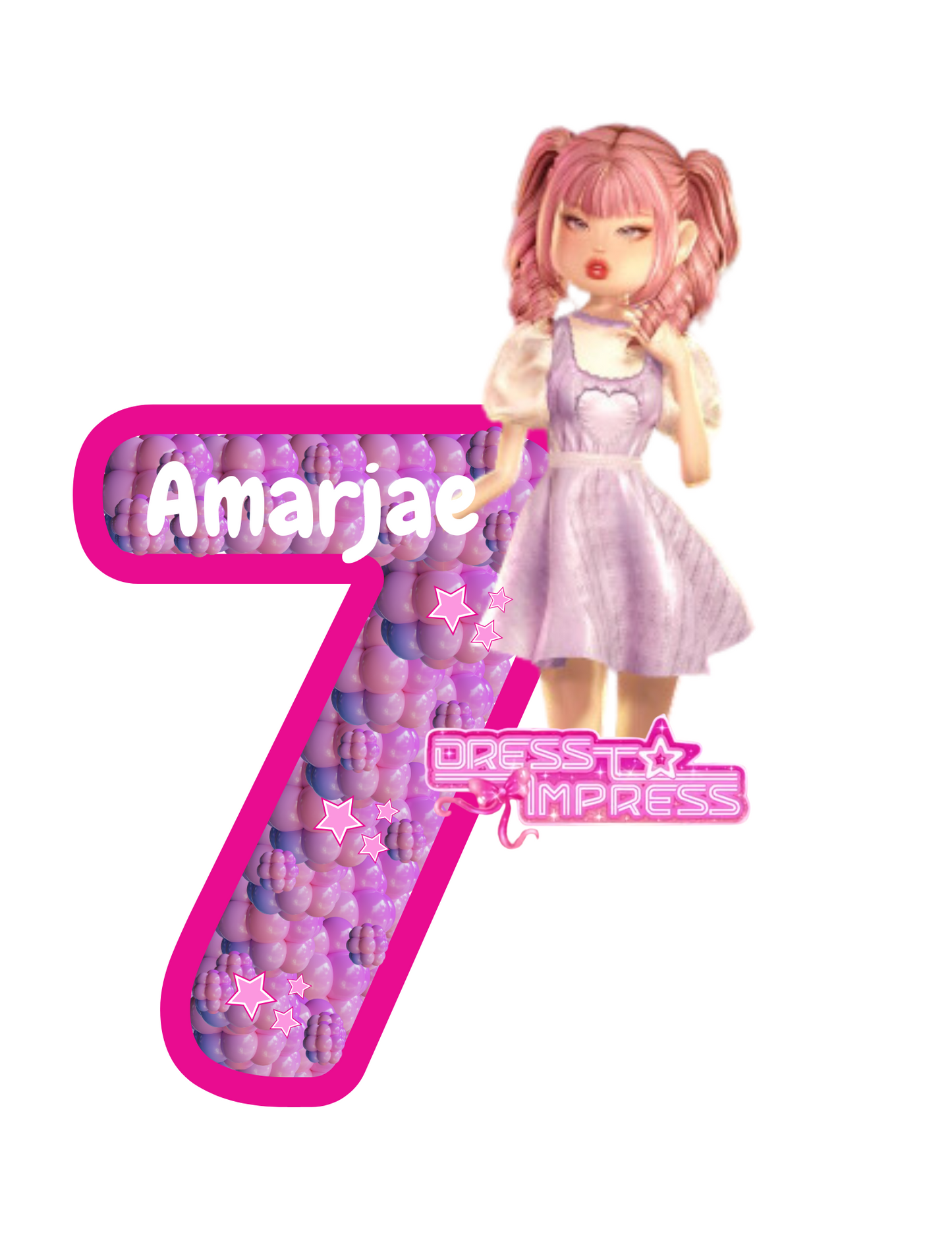 Dress to Impress Number 7 Personalized Cake Topper | Digital | Party Supplies