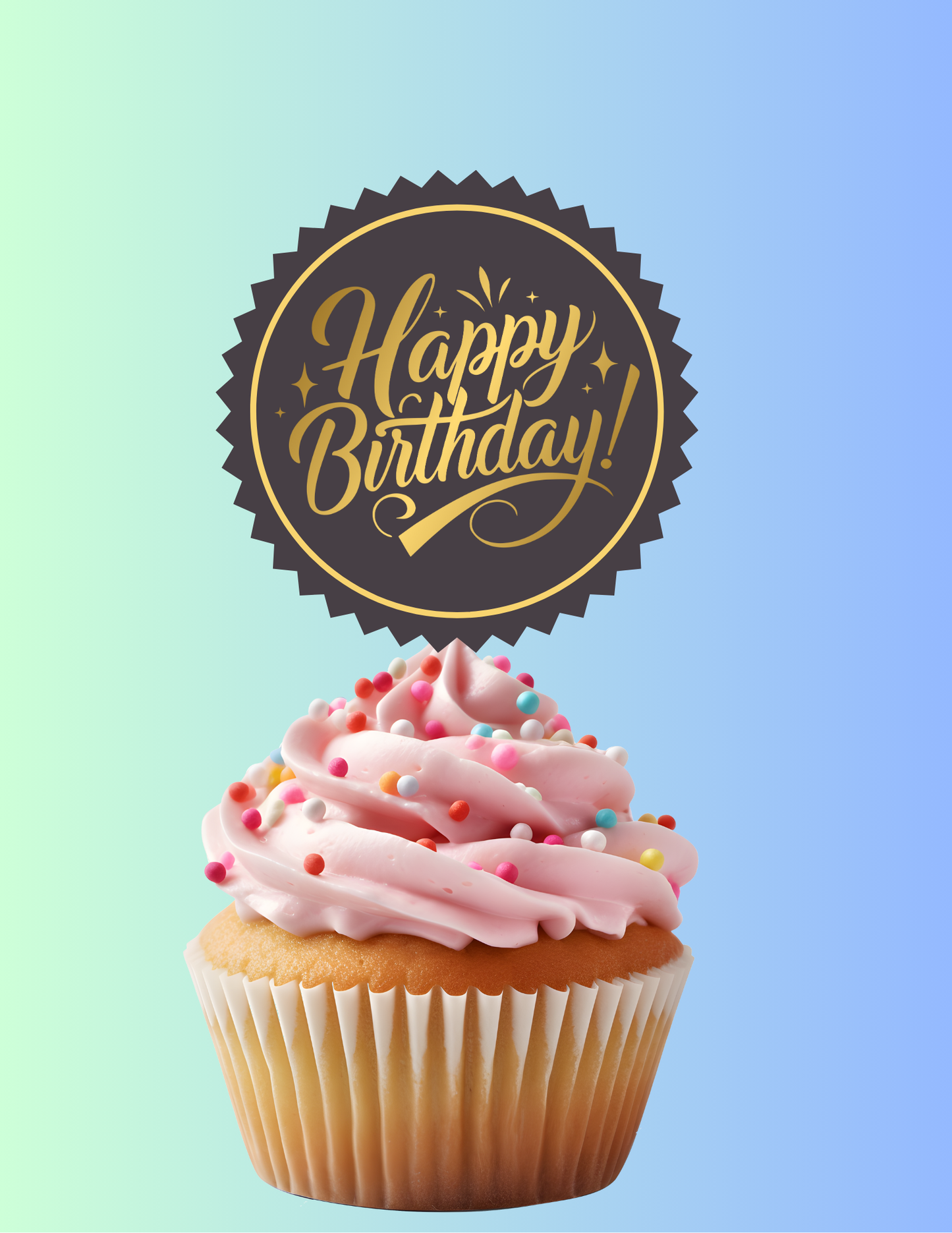 Black and Gold Happy Birthday Printable Cupcake Toppers | Instant Download |Digital