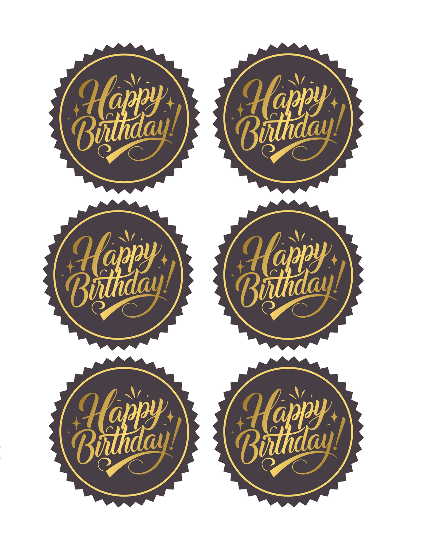 Black and Gold Happy Birthday Printable Cupcake Toppers | Instant Download |Digital