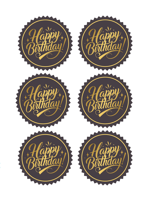 Black and Gold Happy Birthday Printable Cupcake Toppers | Instant Download |Digital