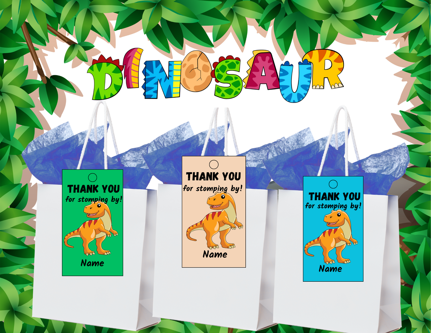 Dinosaur Personalized Thank You Birthday Tags| Printable| Party Favors